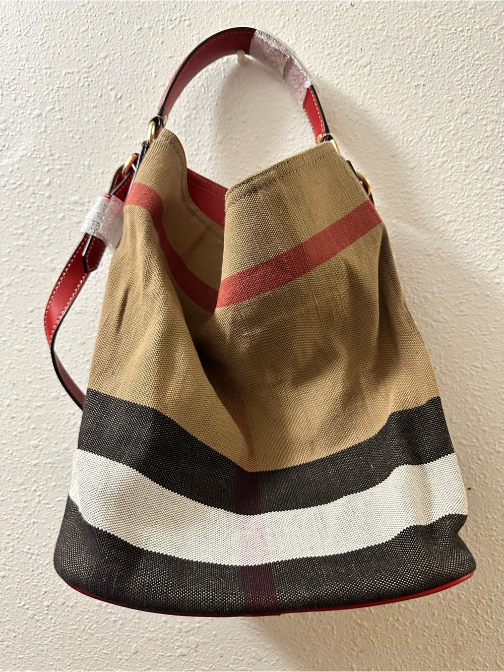 Burberry Check Ashby Leather Hobo Bag Medium 2way